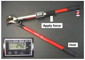 Cutting force measurement using digital torque wrench.
