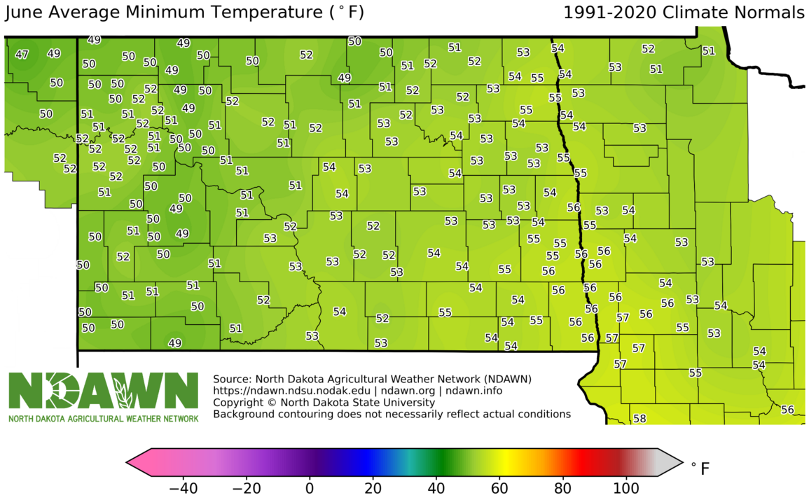 1991-2020 June Normal Minimum Temperature