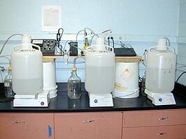 Batch reactors used for aeration tests at NDSU Environmental Engineering Laboratory.