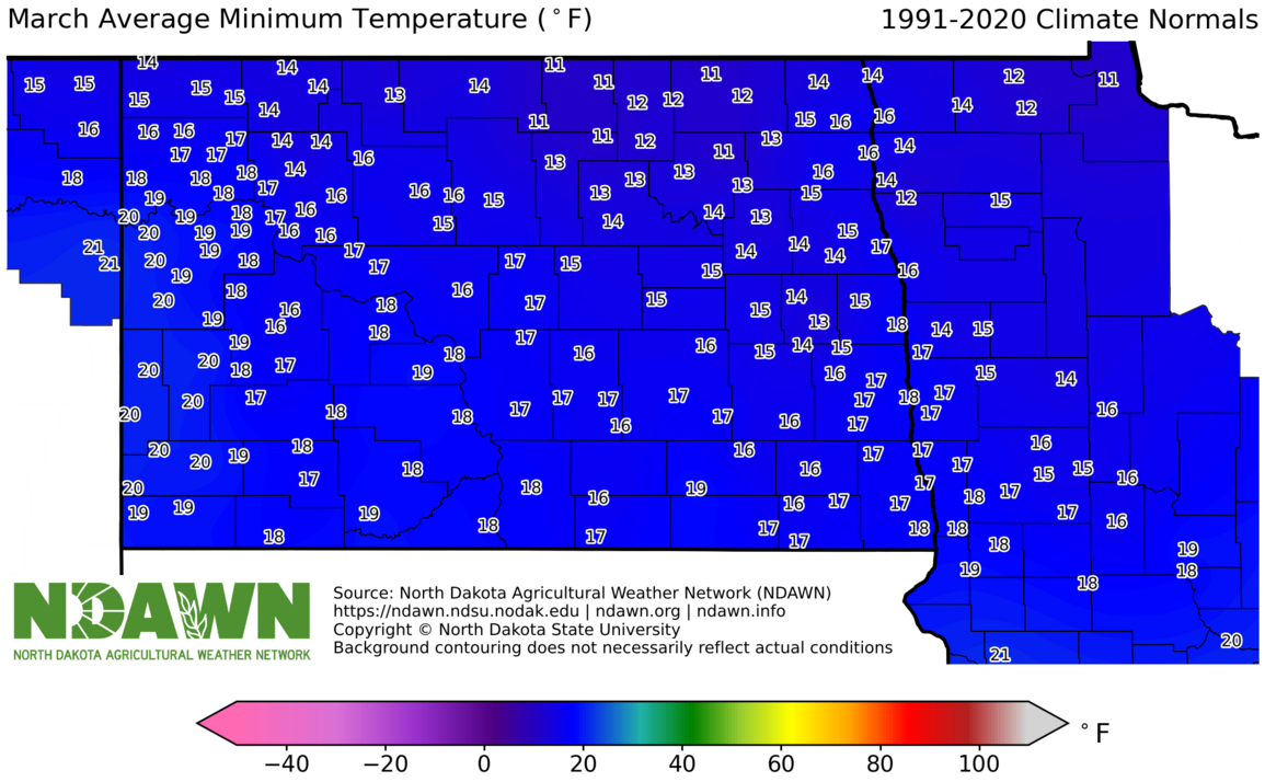 1991-2020 March Normal Minimum Temperature