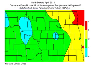 April Departure From Normal Average Air Temperatures (F)
