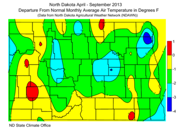 April-September Departure From Normal Average Air Temperatures (F)