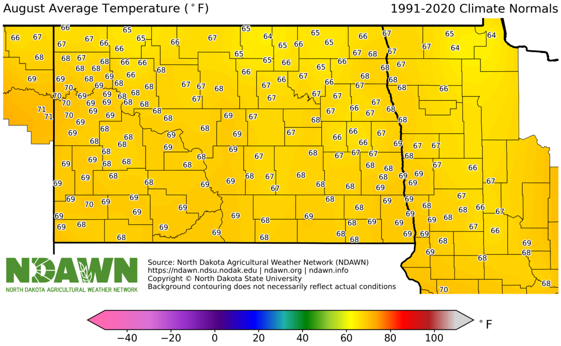 1991-2020 August Normal Average Temperature