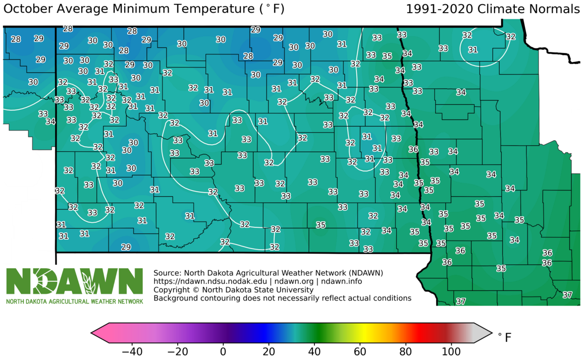 1991-2020 October Normal Minimum Temperature