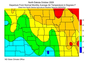 October Departure From Normal Average Air Temperatures (F)
