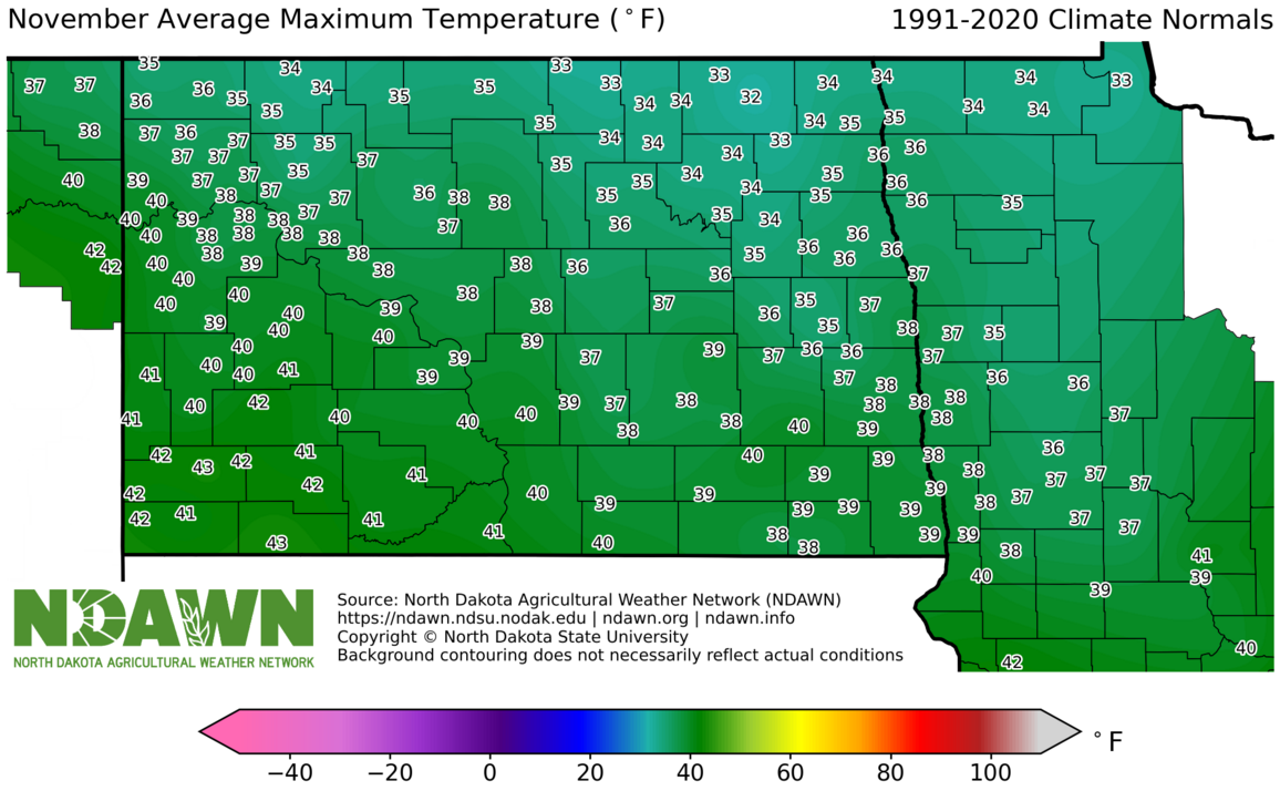 1990-2020 November Normal Maximum Temperature