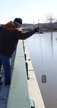 Sampling the red river during the flood of 2005