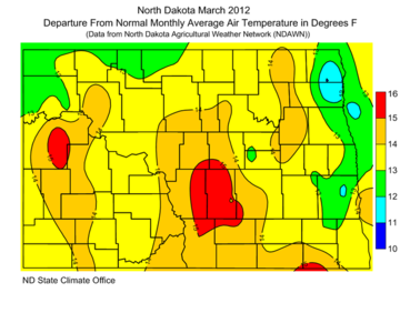 March Departure From Normal Average Air Temperatures (F)