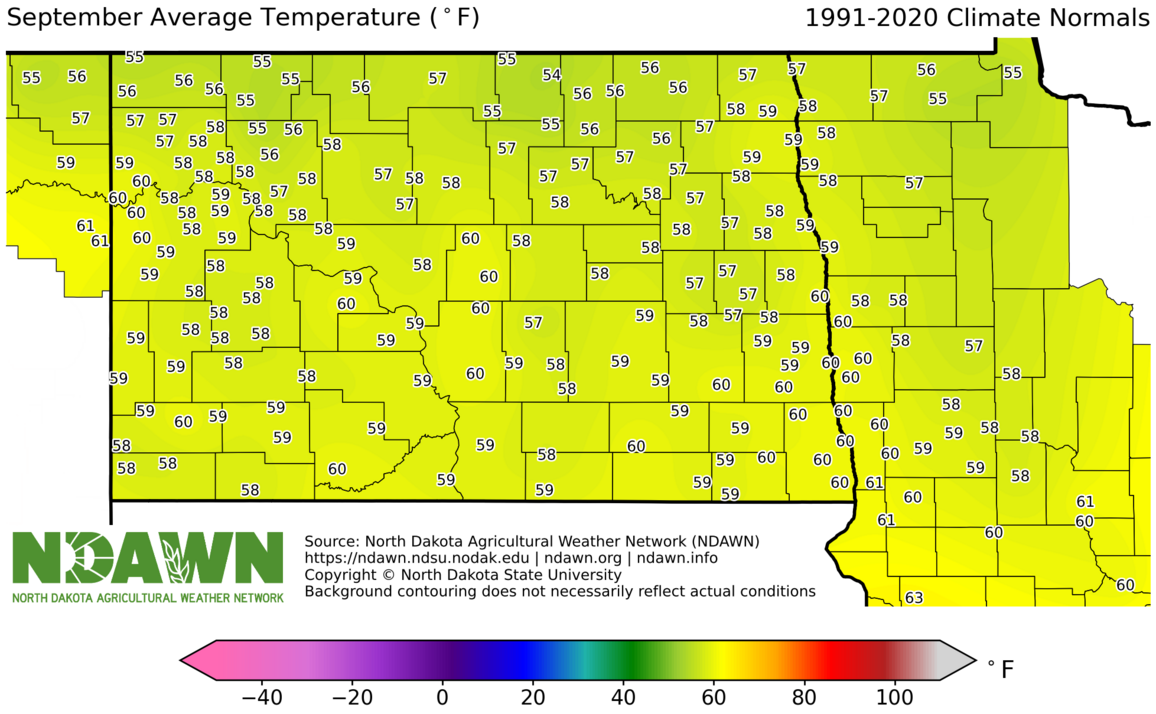 1991-2020 September Normal Average Temperature