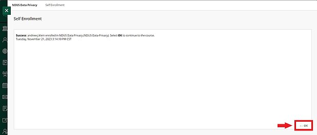Image of Self Enrollment Success screen with the "OK" button highlighted.