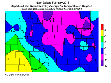 February Departure from Average Temperature