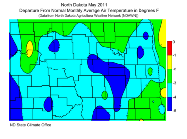 May Departure From Normal Average Air Temperatures (F)