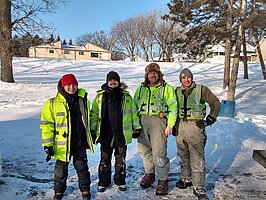Trung Le (on the left) and Berkay (second from the left) with USGS measurement team (January 14, 2020)