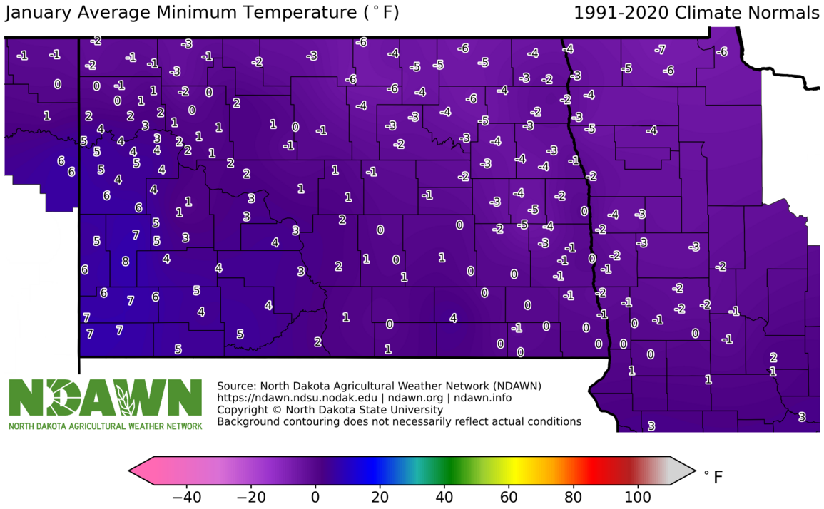 1991-2020 January Normal Minimum Temperature