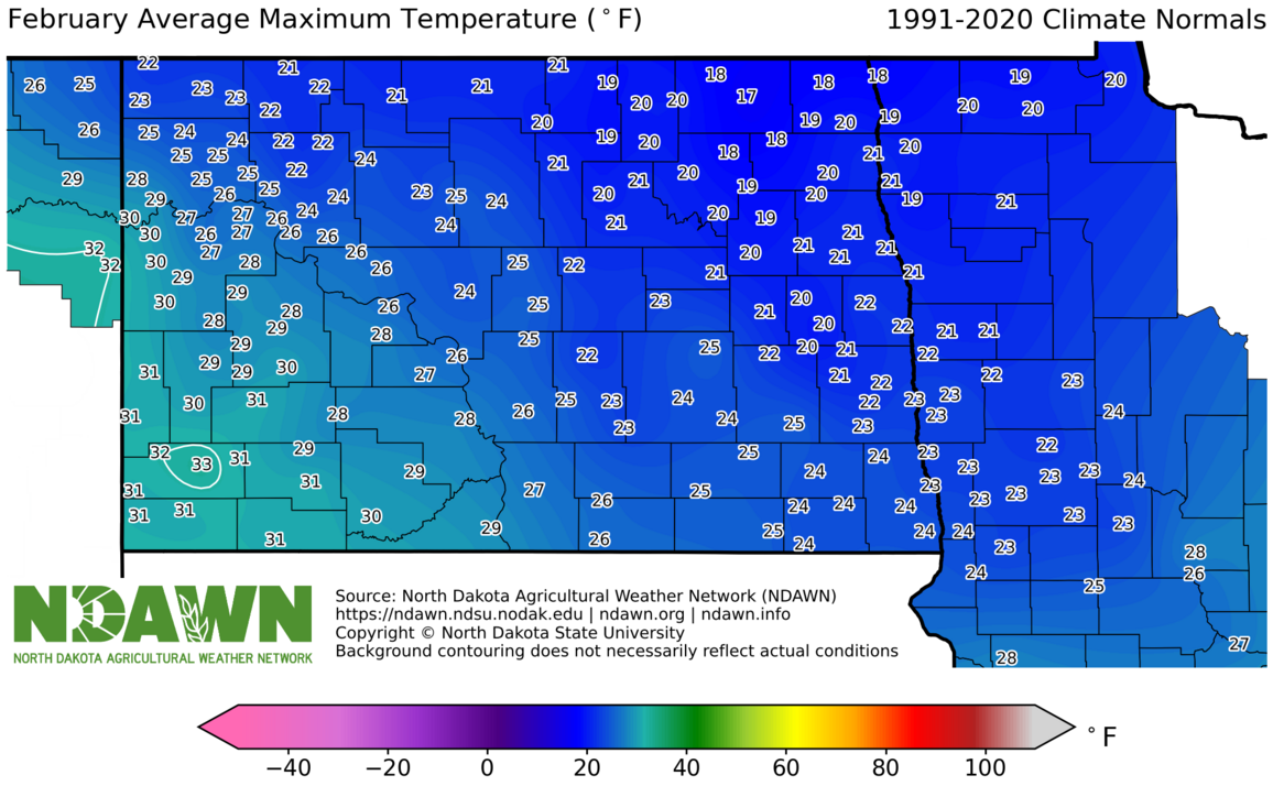 1990-2020 February Normal Maximum Temperature