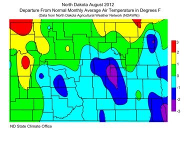 August Departure From Normal Average Air Temperatures (F)