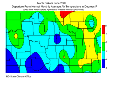 June Departure From Normal Average Air Temperatures (F)