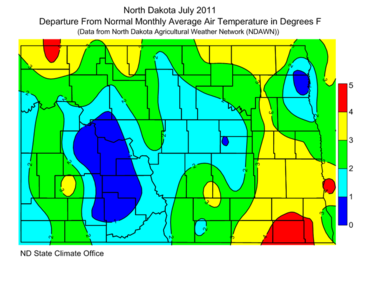 July Departure From Normal Average Air Temperatures (F)