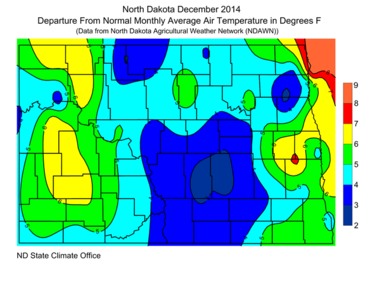 December Departure From Normal Average Air Temperatures (F)