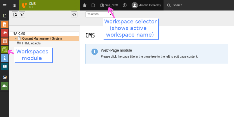 Use the workspace selector in the top bar to switch workspaces